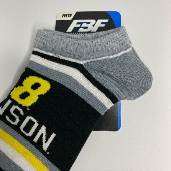 For Bare Feet Jimmie Johnson #48 Gray Yellow Stripe Ankle Socks M 6-11 W 5-10 M - Picture 3 of 6